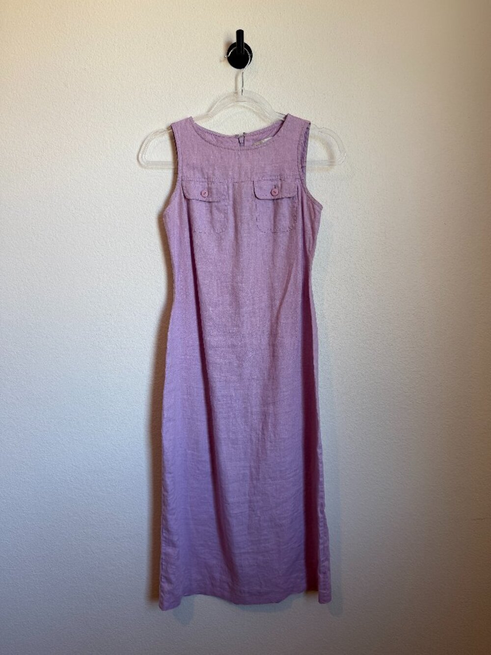 Vintage Petite Sophisticate 100% Linen Lilac Purple Midi Length Dress Women's 0 - Picture 2 of 9